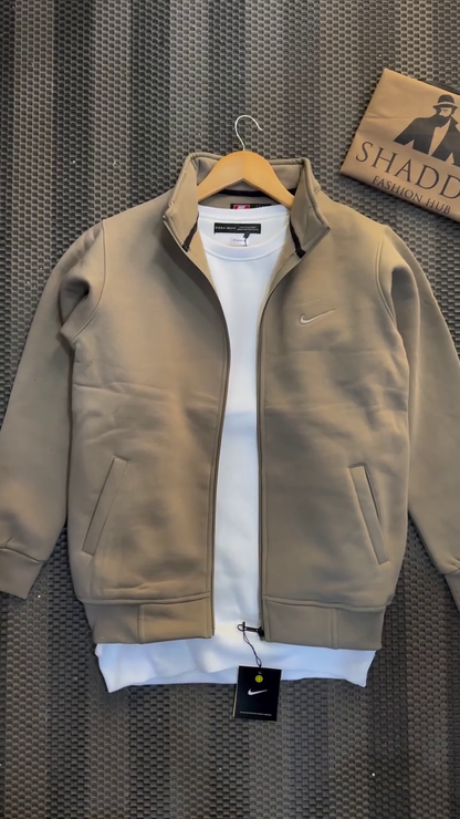Men's Taupe Zip-Up Jacket with Minimalist Design