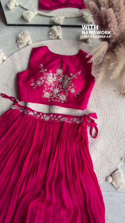 Elegant Hot Pink Hand-Embroidered Lehenga Set – Festive & Wedding Wear