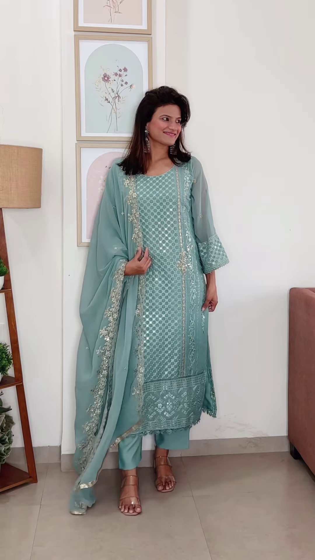 Luxe Golden Velvet Embroidered Suit Set with Dupatta