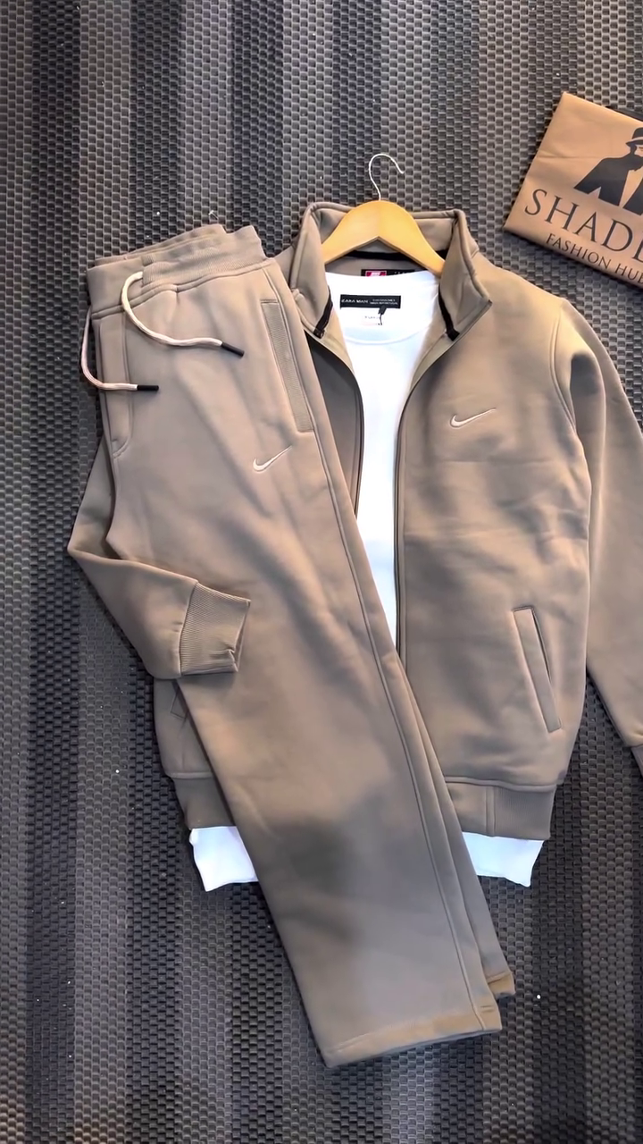 Men's Taupe Zip-Up Jacket with Minimalist Design