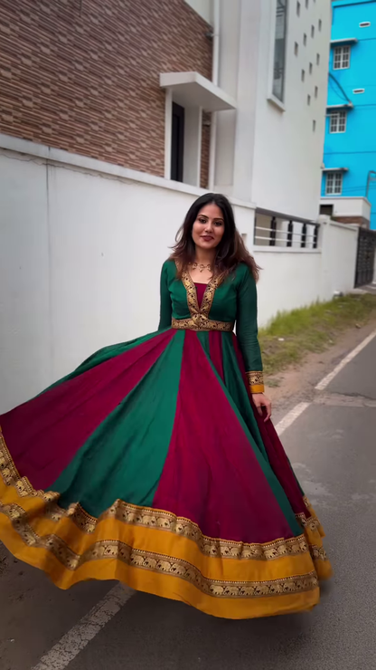 Regal Green & Maroon Anarkali Suit with Gold Zari Embellishments
