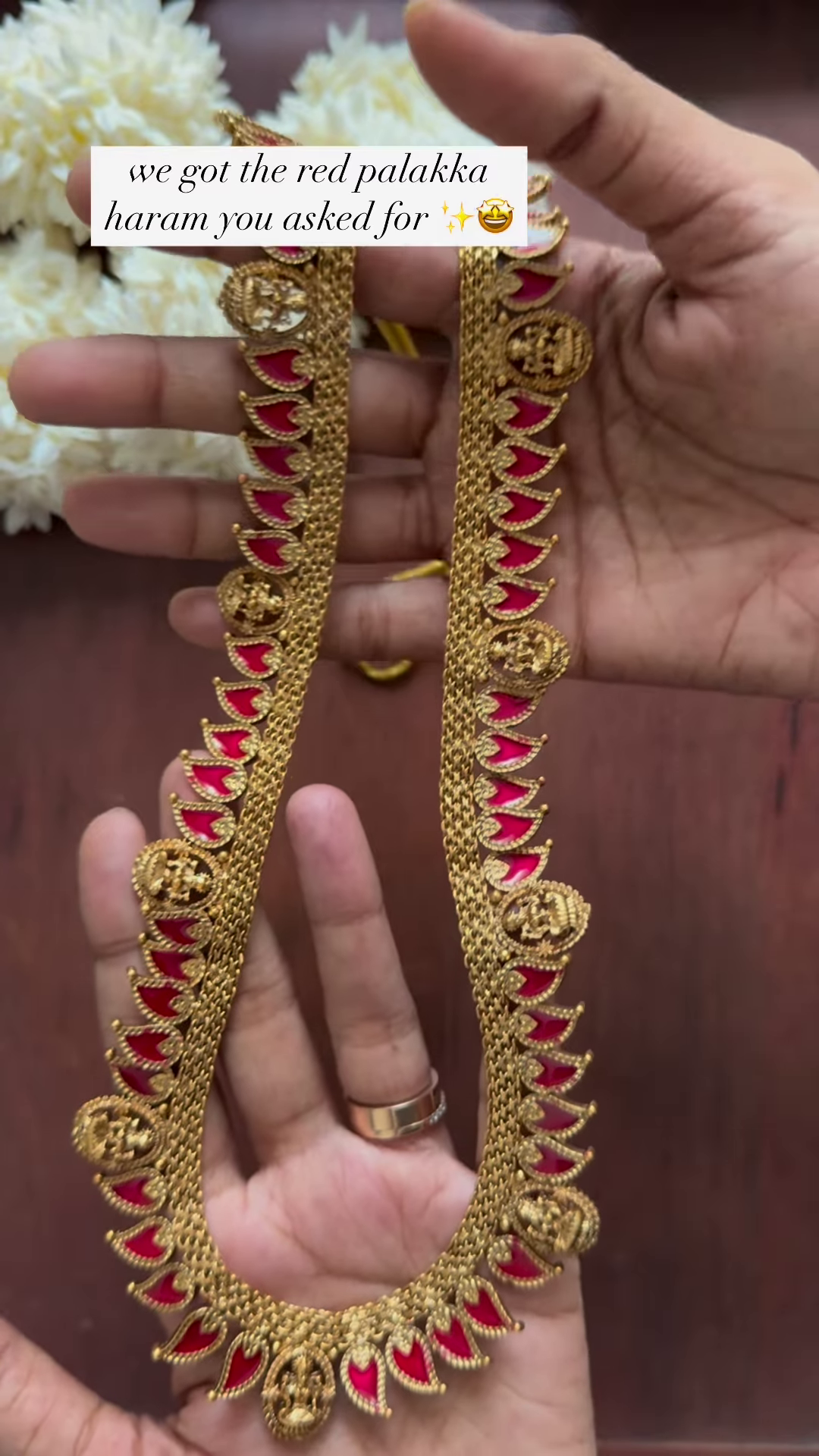 Traditional Red Palakka Haram Necklace – Temple-Inspired South Indian Bridal Jewelry