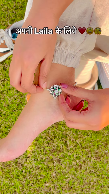 Bohemian Style Silver-Toned Anklet with Intricate Mandala and Colorful Accents