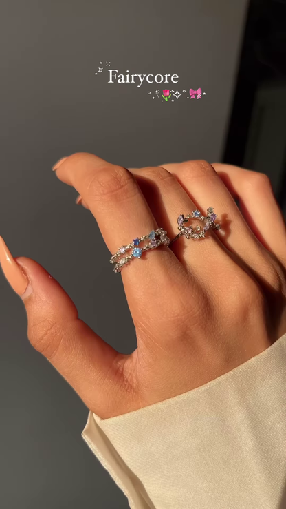 Whimsical Silver-Toned Fairycore Ring Set with Butterfly, Opal, and Star Accents