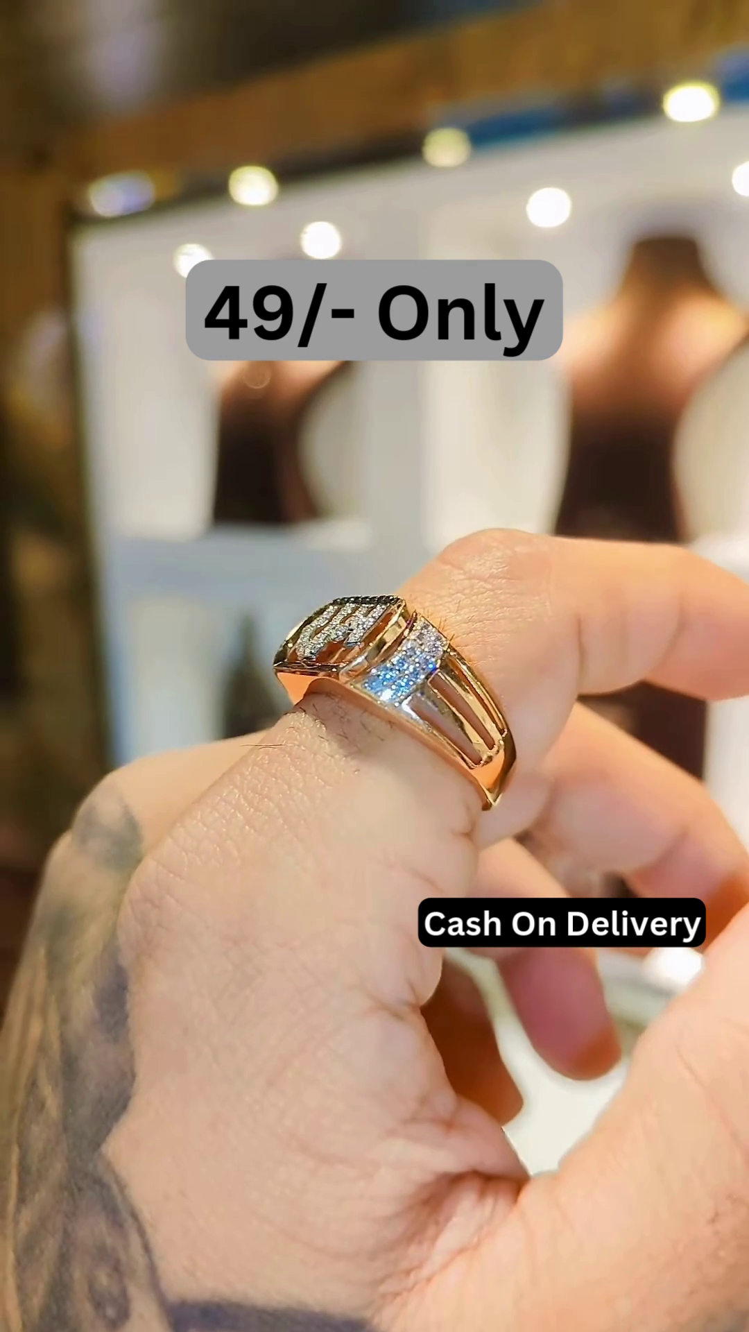 Elegant Gold-Toned Ring with Arabic Script and Sparkling Accents