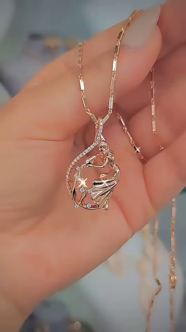 Elegant Rose Gold-Toned Double Heart Necklace with Sparkling Accents