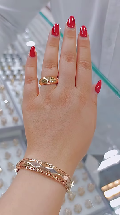 Elegant Rose Gold-Toned Ring and Bangle Set with Pave Crystal Accents