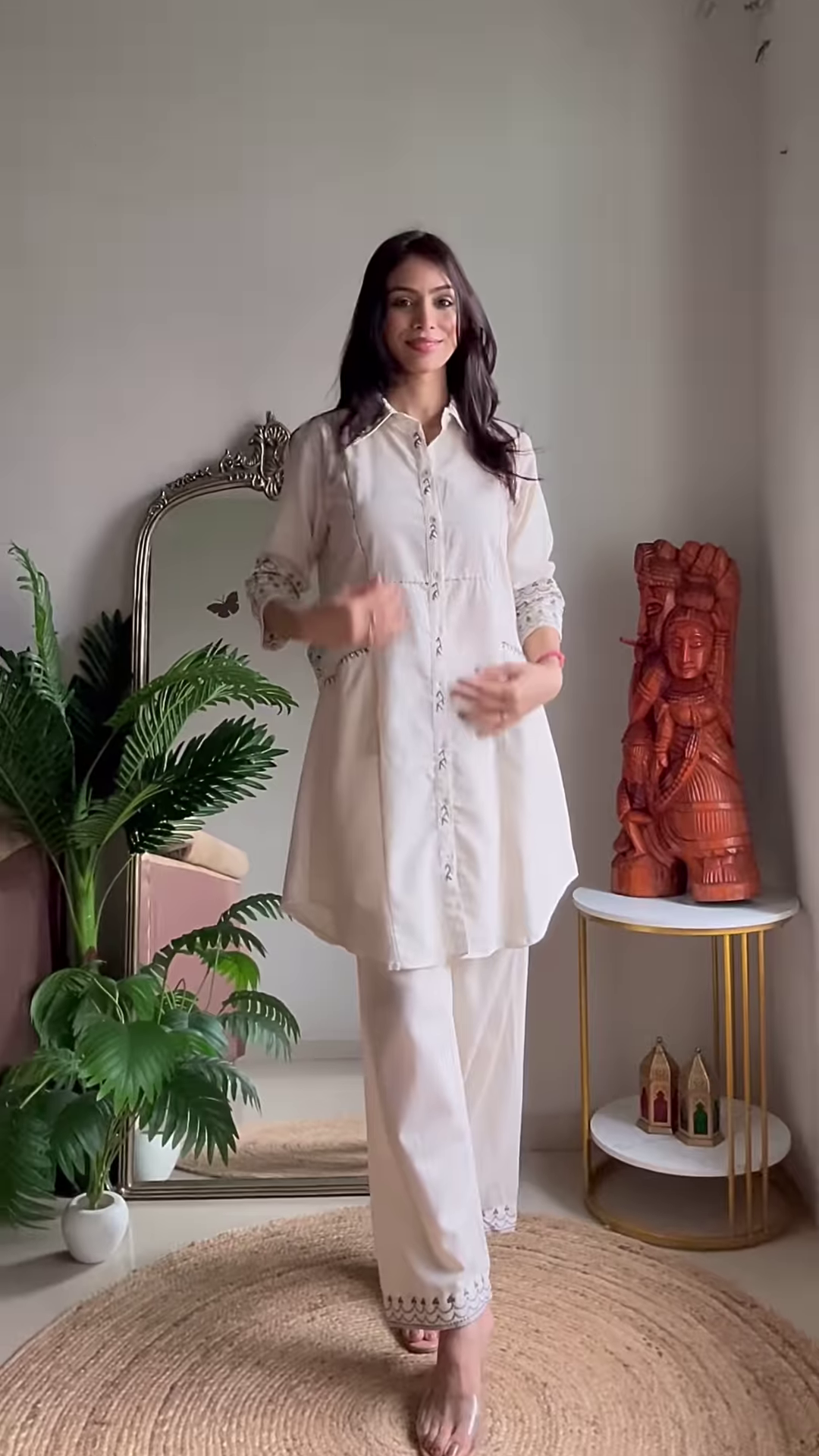 Ivory Embroidered Kurta Set in Boho-Chic Interior – Graceful Tradition Meets Artistic Living