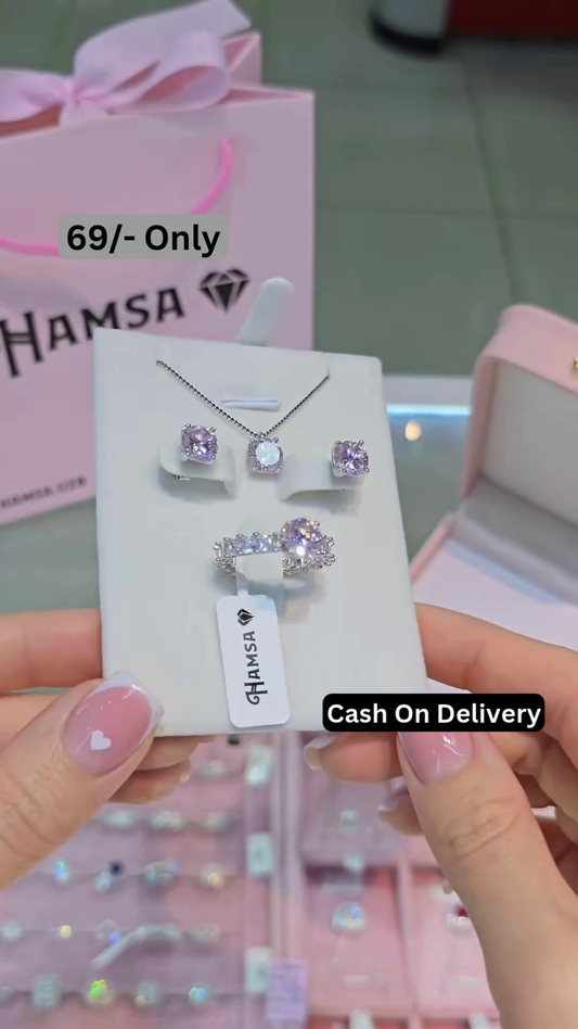 Elegant Silver-Toned Jewelry Set with Sparkling Cubic Zirconia – Necklace, Earrings, Ring