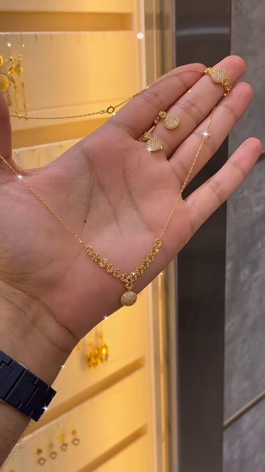 Delicate Gold-Toned Necklace and Earrings Set with Sparkling Pave Accents