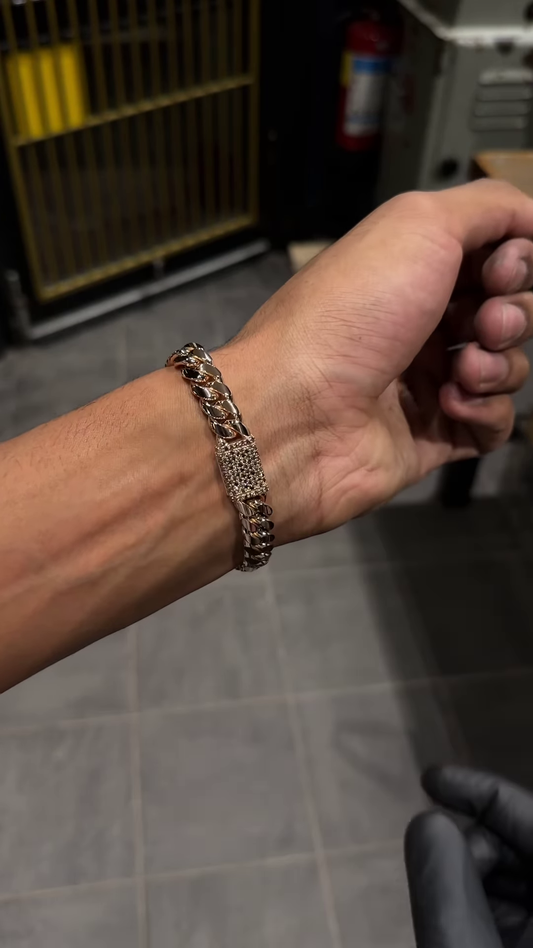 Rose Gold Cuban Link Bracelet with Natural Brown VS Diamonds