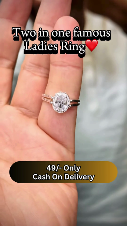 Elegant 2-in-1 Oval Cut Cubic Zirconia Solitaire Ring with Halo