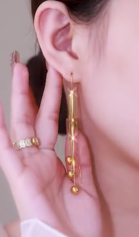 Elegant Gold-Toned Chain Drop Earrings with Dangling Spheres