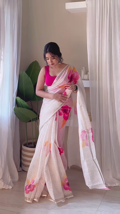 Yellow Polka Dot Saree in Sunlit Interior – Retro Charm with Contemporary Poise