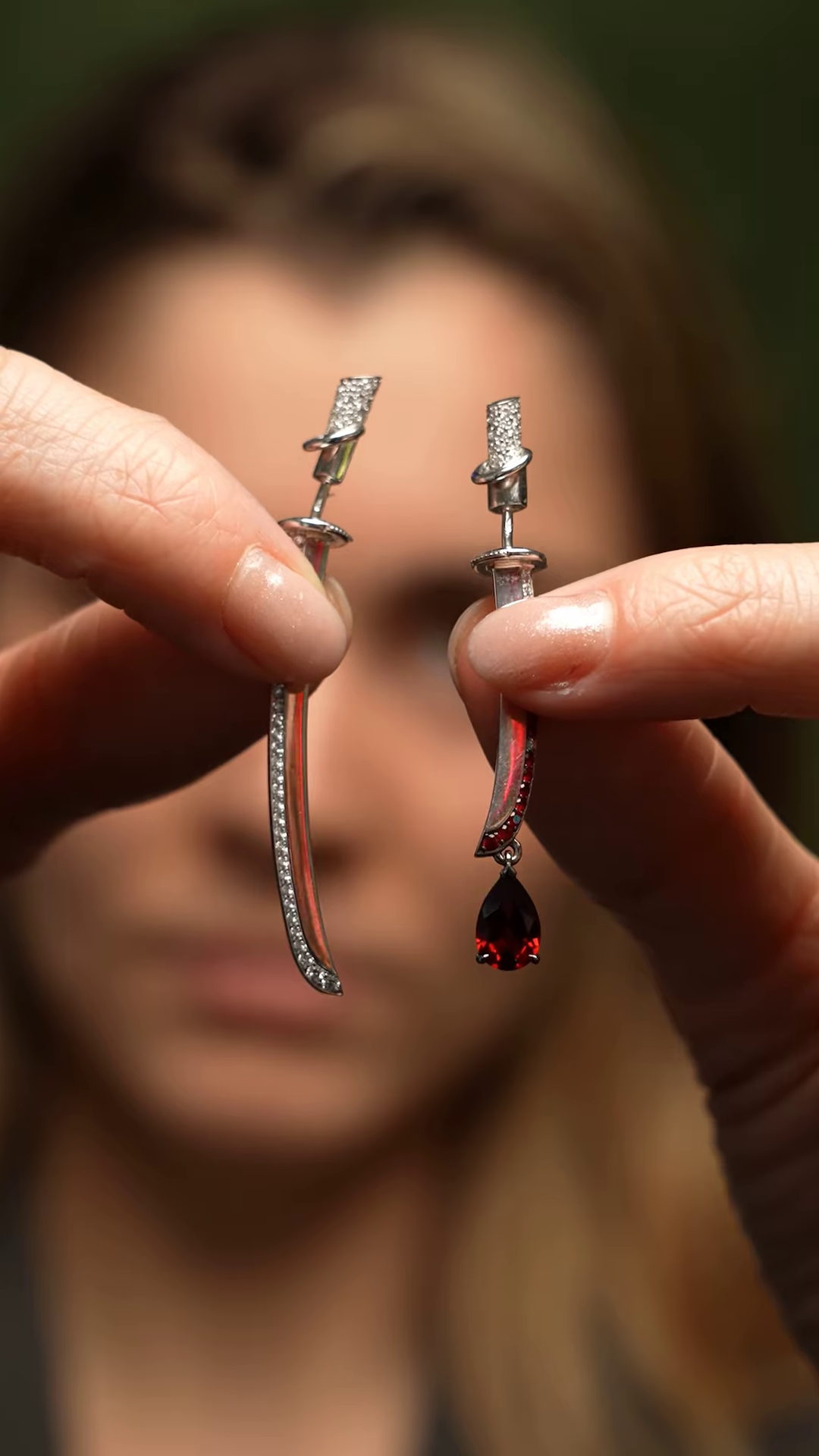 Modern Silver-Toned Linear Drop Earrings with Red Gemstone and Crystal Accents