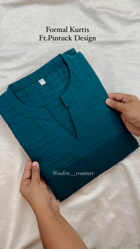 Elegant Pintuck Design Formal Kurti – Teal Blue