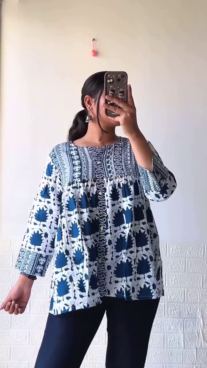 Boho Chic Black & White Printed Peplum Top – Casual & Ethnic Fusion Wear