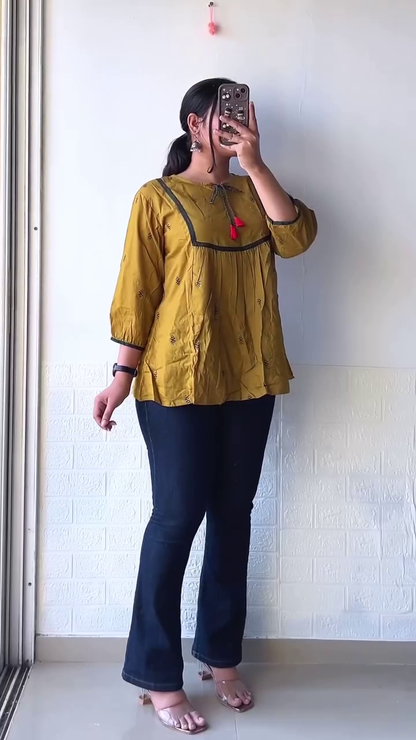 Boho Chic Black & White Printed Peplum Top – Casual & Ethnic Fusion Wear