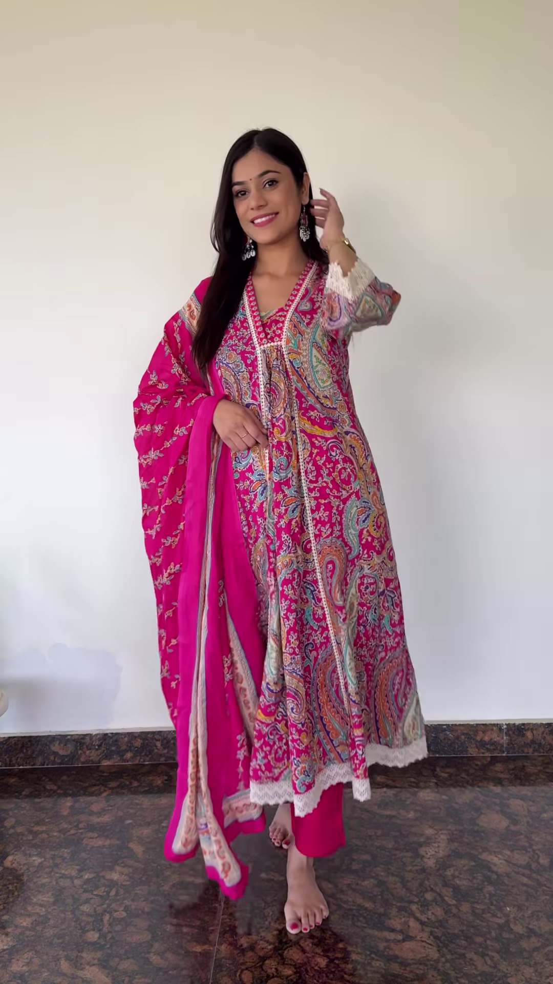 Sunlit Yellow Printed Kurta Set with Festive Pink Dupatta – Vibrance in Motion