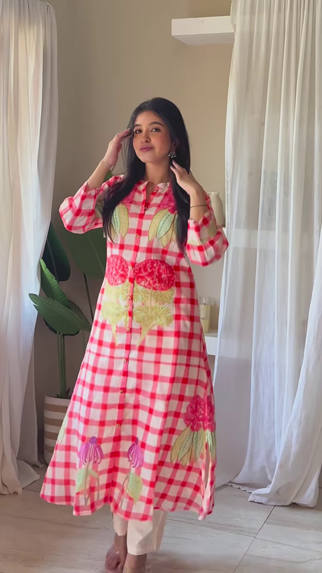 Botanical Symphony in White – Printed Cotton Ensemble with Mauve Dupatta