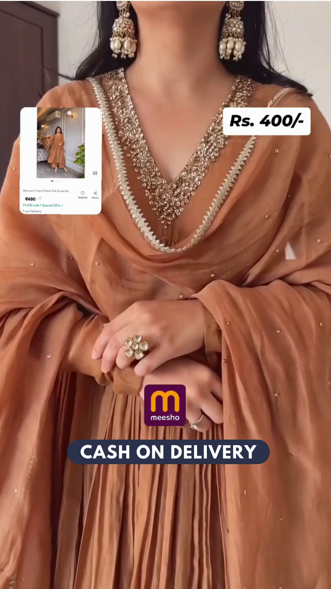 Sublime Brown Color Pure Chinon Silk Embroidery Sharara Suit