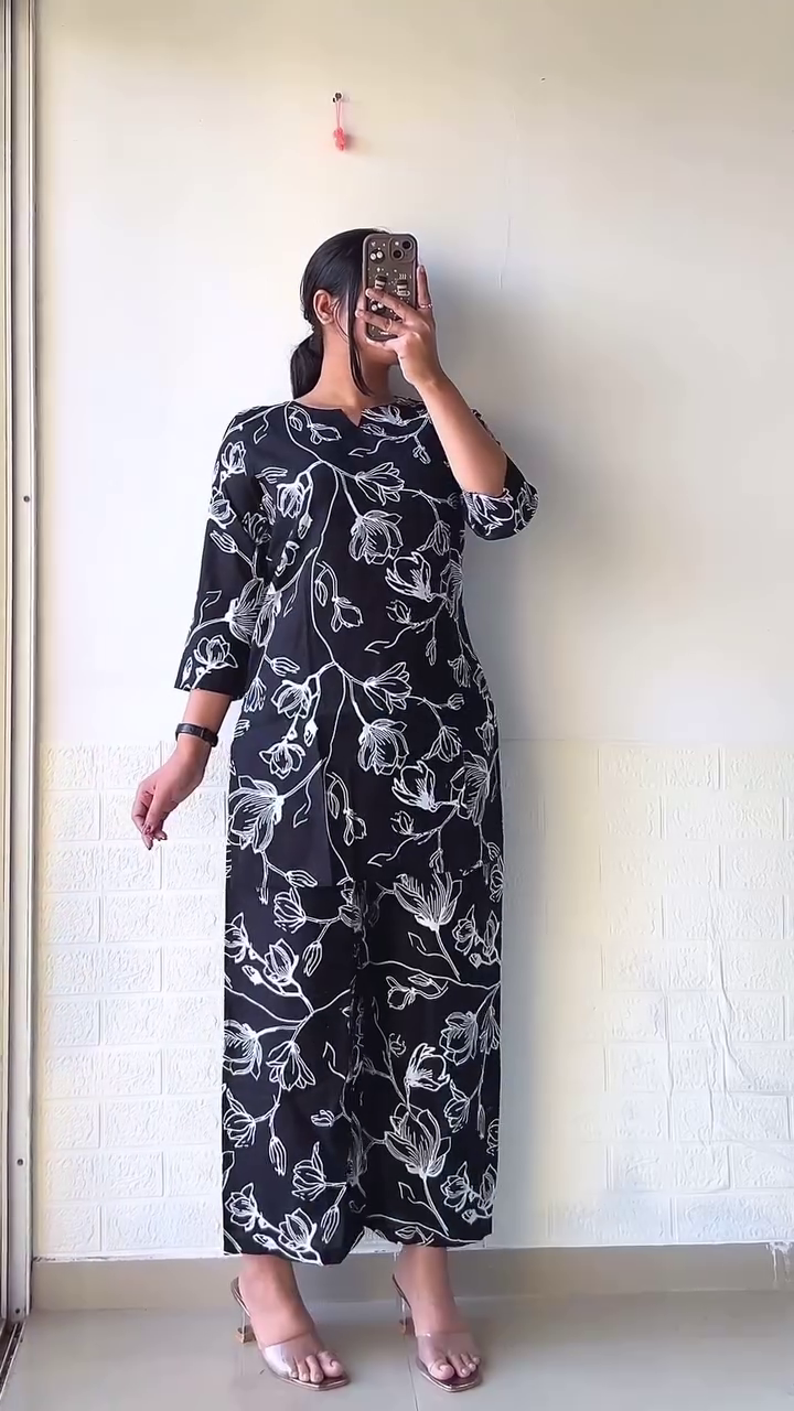 Elegant Navy Blue Handblock Print Cotton Co-ord Set – Comfort & Style in One