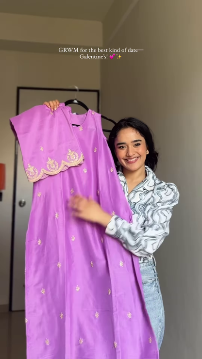 Lavender Silk Embroidered Salwar Suit with Dupatta