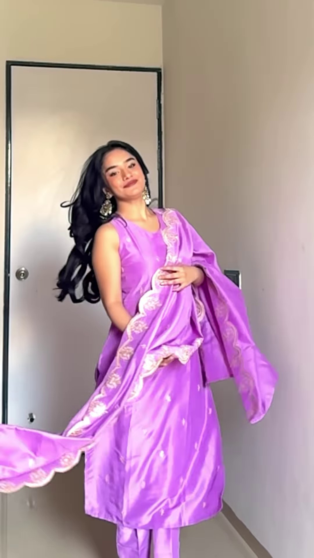 Lavender Silk Embroidered Salwar Suit with Dupatta