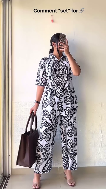 Elegant Navy Blue Handblock Print Cotton Co-ord Set – Comfort & Style in One