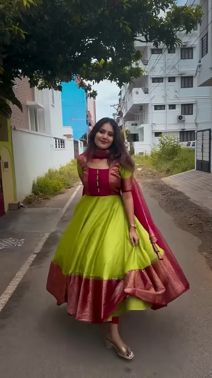 Elegant Traditional Anarkali Gown – Maroon & Gold | Festive & Party Wear
