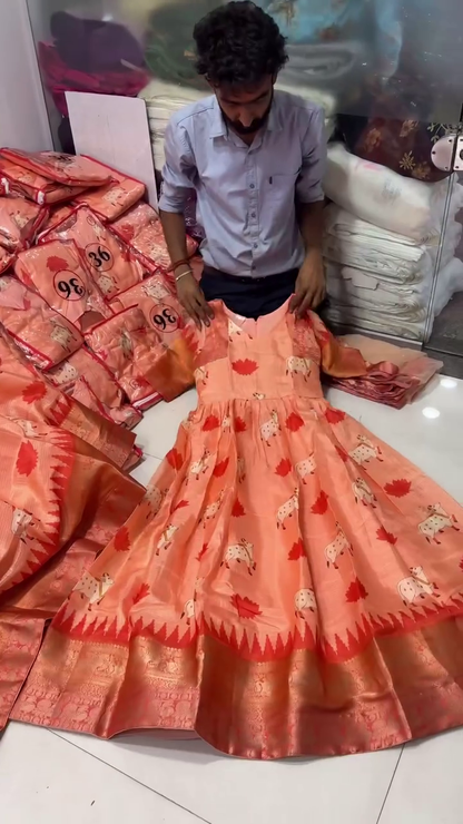 Elegant Peach Floral Printed Lehenga Set with Dupatta – Festive & Wedding Wear