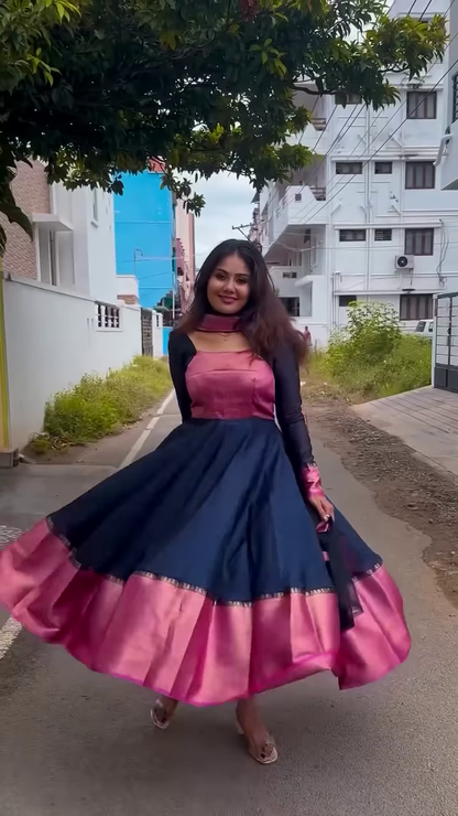 Elegant Traditional Anarkali Gown – Maroon & Gold | Festive & Party Wear