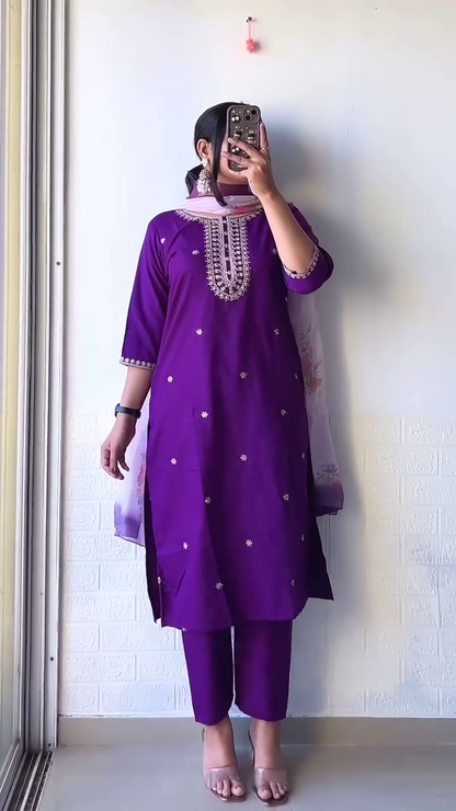 Elegant Mustard Yellow Embroidered Kurta Set with Dupatta – A Timeless Ethnic Ensemble