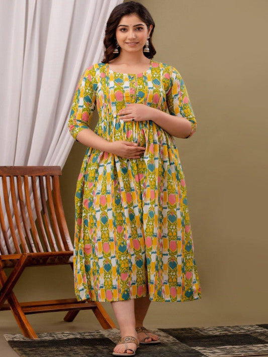Women Printed Cotton Feeding Maternity Kurti