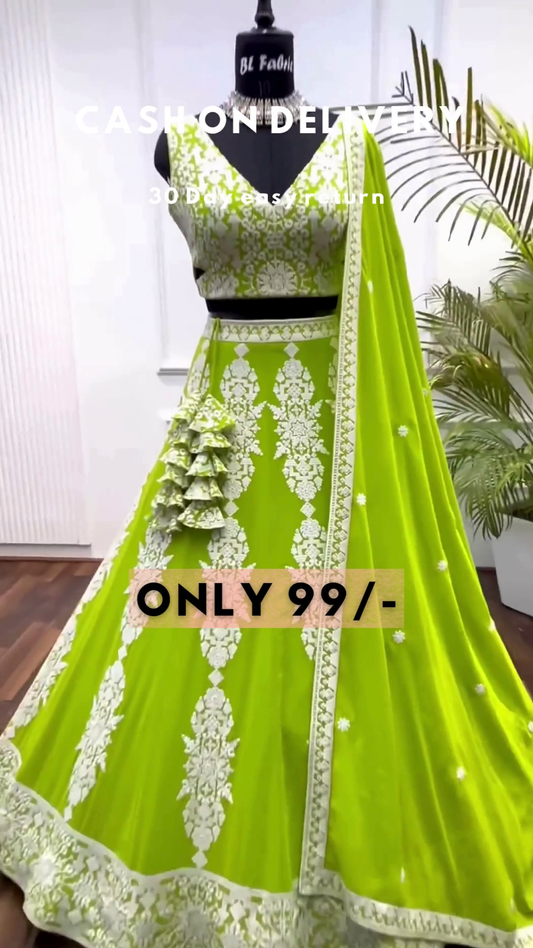 Green Colored Party wear Embroidered Lehenga Choli