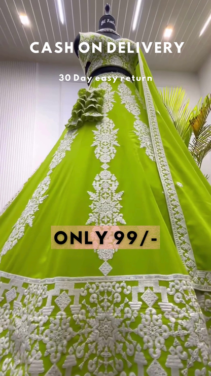 Green Colored Party wear Embroidered Lehenga Choli