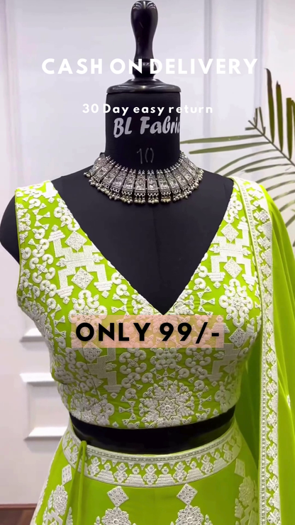 Green Colored Party wear Embroidered Lehenga Choli