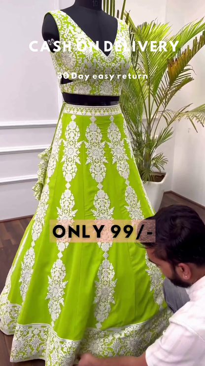 Green Colored Party wear Embroidered Lehenga Choli