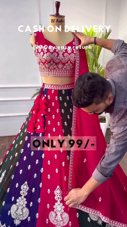 Multi Color Embroidery Work Lehenga Choli