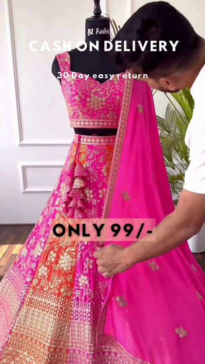 Multi Color Faux Georgette Lehenga Choli With Sequence Work