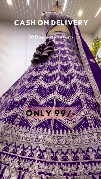 Purple Colored Party wear Embroidered Lehenga Choli