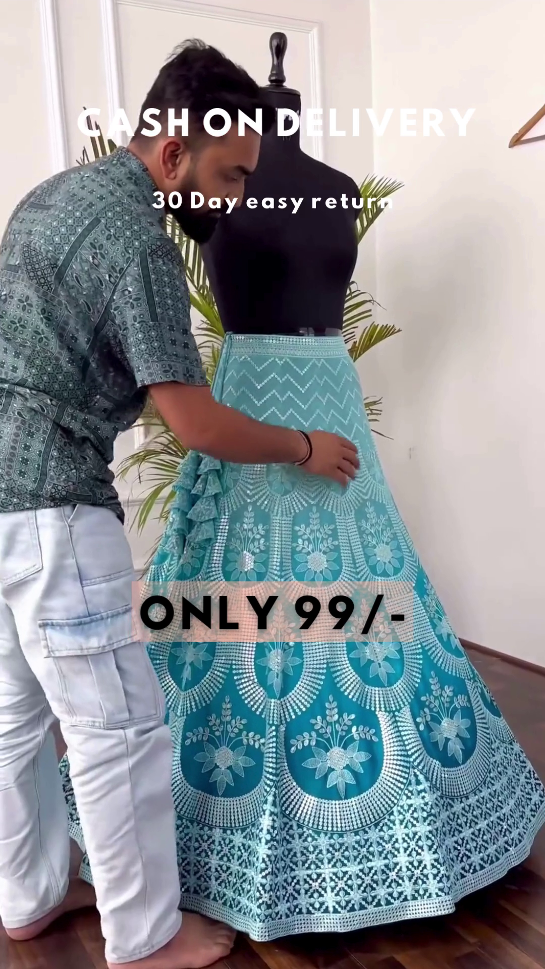 Sky Blue Net Thread Embroidery Sequins Umbrella Lehenga Party Wear