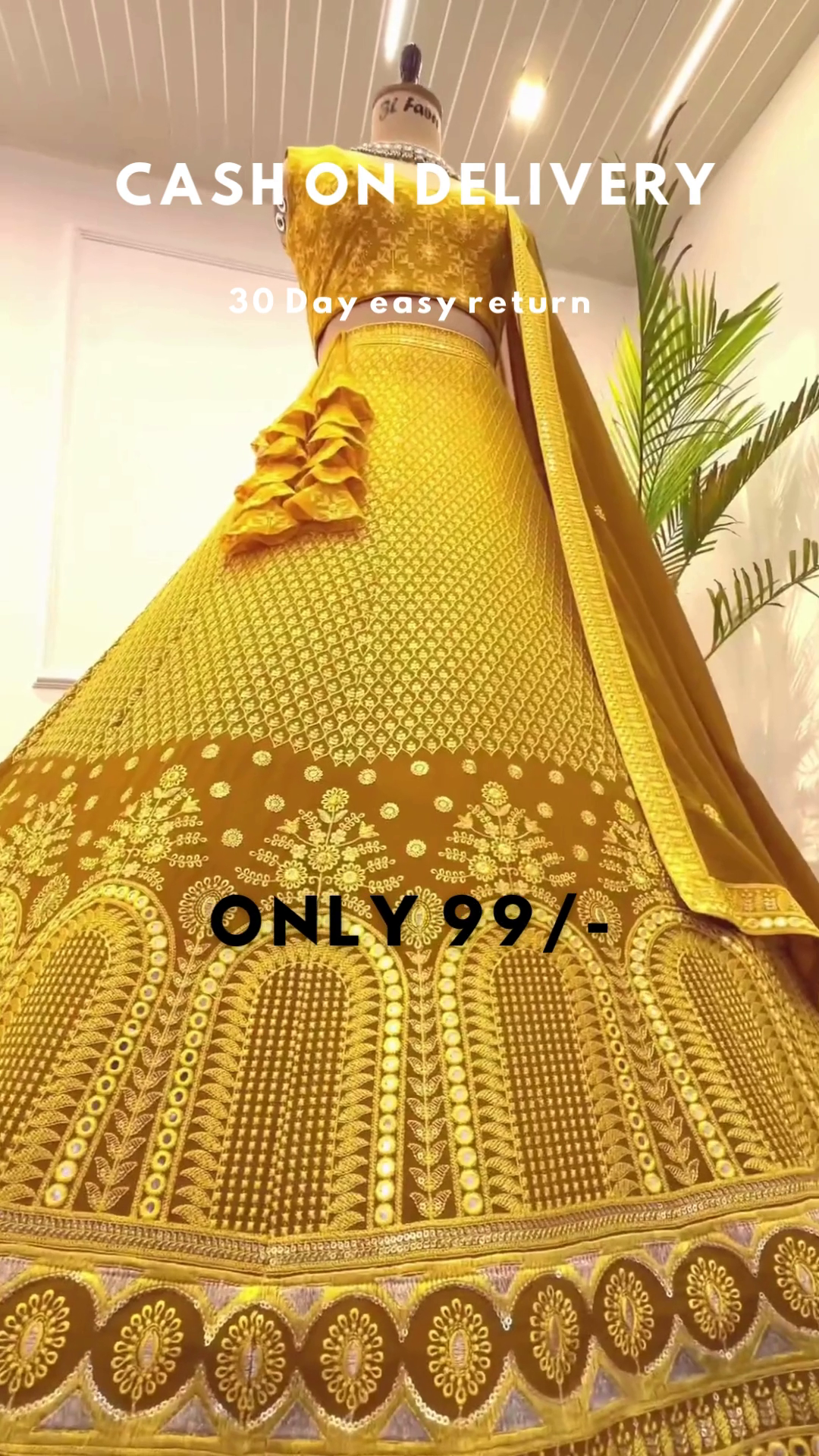 Yellow Colored Party wear Embroidered Lehenga Choli