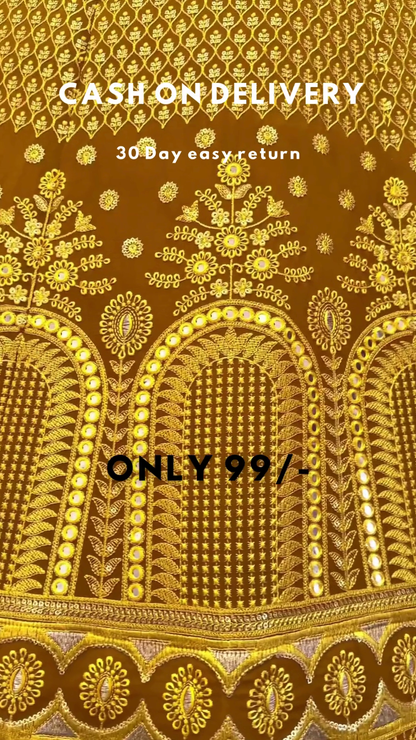 Yellow Colored Party wear Embroidered Lehenga Choli