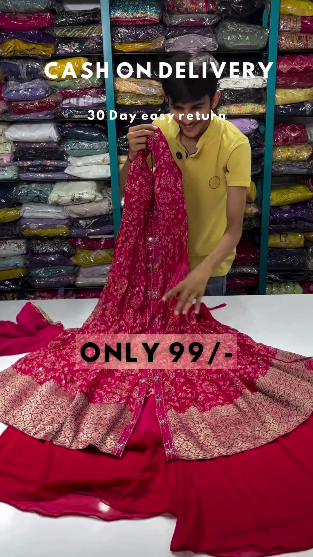 Clover Candy Pink Embroidered Kurti with Sharara and Organza Dupatta (Set of 3)