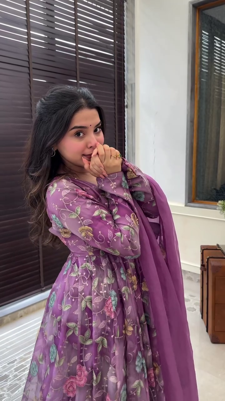 purple organza suit set