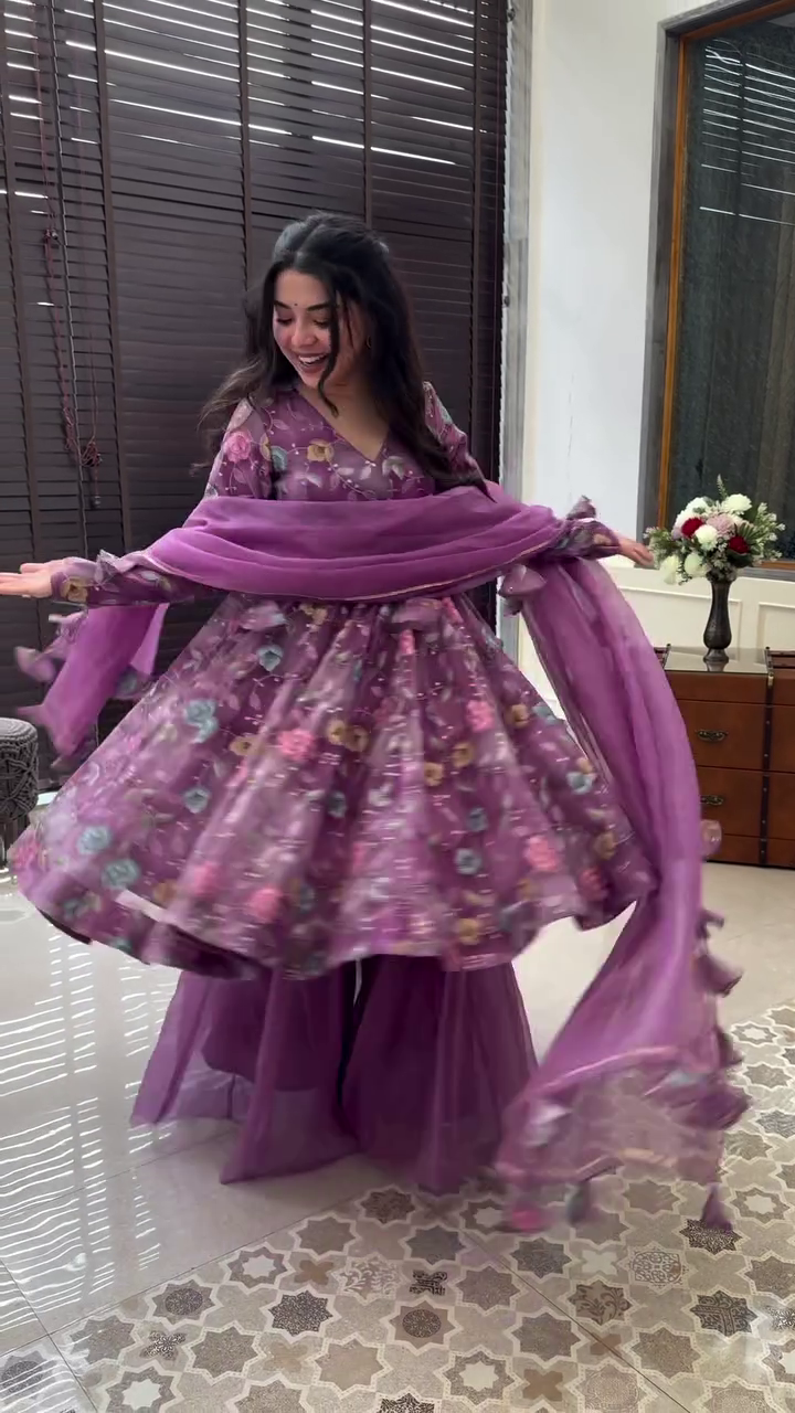 purple organza suit set