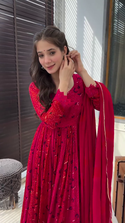 Fancy Maroon Color Crochit Georgette Embroidery Salwar Suit