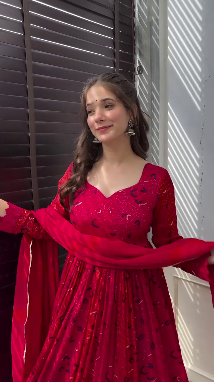 Fancy Maroon Color Crochit Georgette Embroidery Salwar Suit