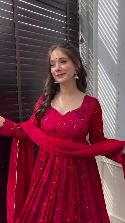 Fancy Maroon Color Crochit Georgette Embroidery Salwar Suit